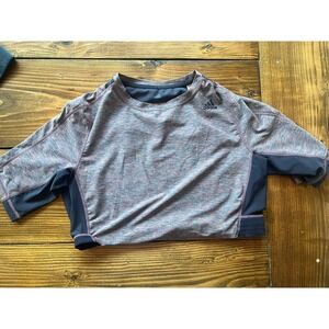 Adidas Womens Purple Space Dye Crop Top Athletic Shirt‎ Navy Blue Panels Medium